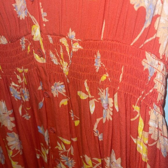 Free People Ruthie Women’s Medium Mini Dress Floral Boho Hippie Orange Daisies - Picture 10 of 14